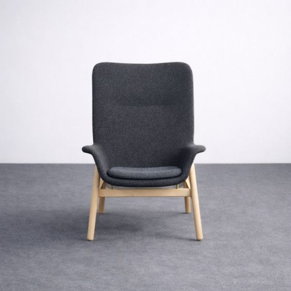 Ikea Vedbo nojatuoli – tummanharmaa, vaalea puurunko