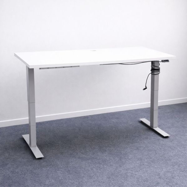 Sähköpöytä 140x80 – valkoinen kansi, harmaat jalat