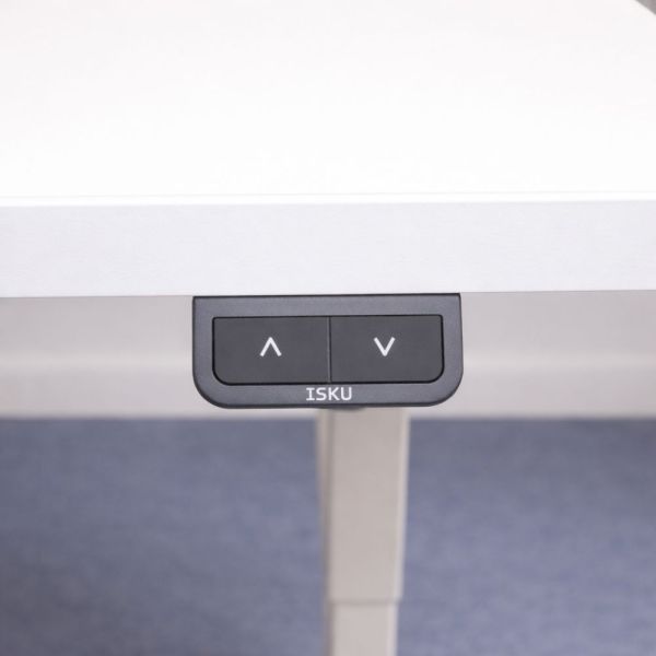 Sähköpöytä 140x80 – valkoinen kansi, harmaat jalat