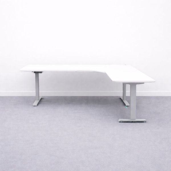 Kulmasähköpöytä 200x200 cm – valkoinen, harmaat jalat