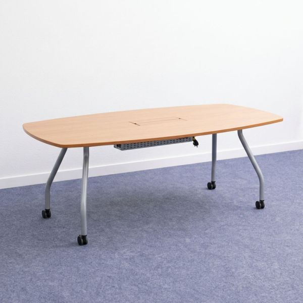 Neuvottelupöytä pöyrillä, 220 x 110 cm – pyökki/harmaa