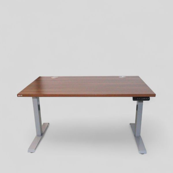 Assmann sähköpöytä – 120 x 80 cm, tummapuunvärinen kansi, harmaat jalat