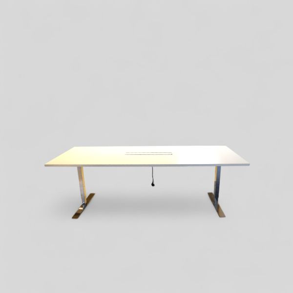 Isku manuaalisesti korkeussäädettävä neuvottelupöytä 200 x 80 cm – valkoinen kansi, metallijalat
