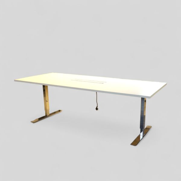 ISKU korkeussäädettävä neuvottelupöytä 220 x 90 cm – valkoinen kansi, metallijalat
