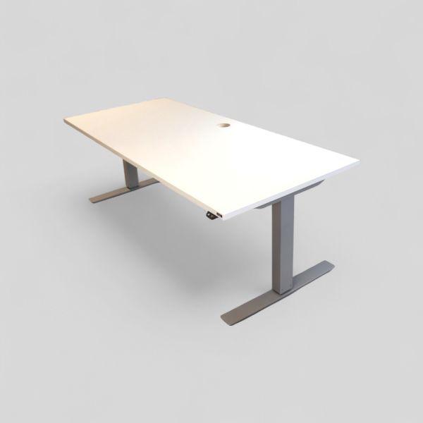 ISKU sähköpöytä 160x80 cm – valkoinen kansi, harmaat jalat