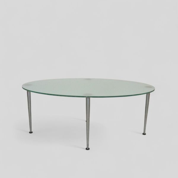 Lasipöytä – soikea 115x70 cm, korkeus 45 cm