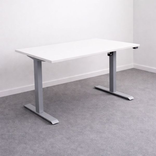 Sähköpöytä 120x80 cm - Valkoinen kansi, harmaat jalat