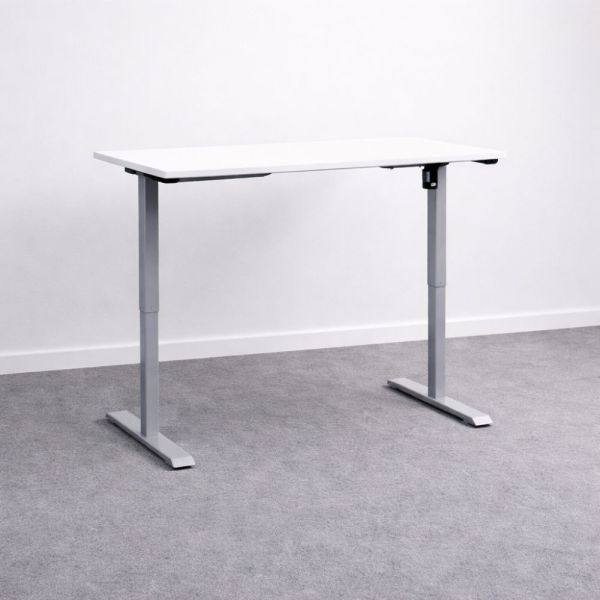 Sähköpöytä 120x80 cm - Valkoinen kansi, harmaat jalat