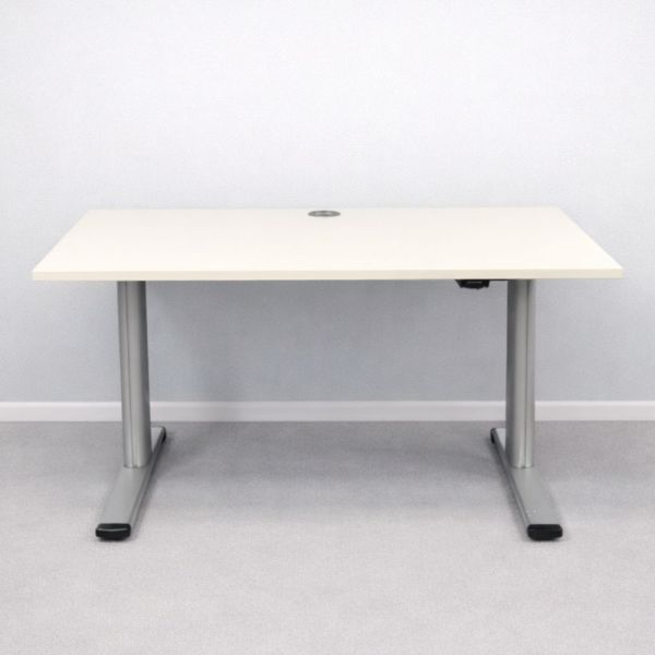 Sähköpöytä 140x80 cm - valkoinen kansi, harmaat jalat