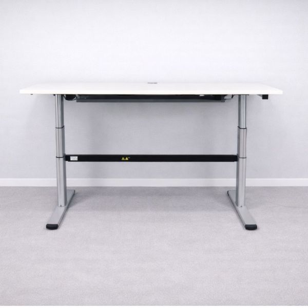 Sähköpöytä 140x80 cm - valkoinen kansi, harmaat jalat