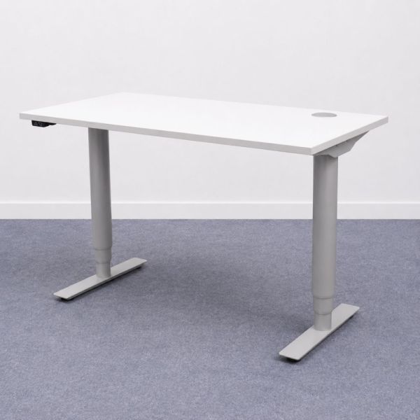 Sähköpöytä 120 x 60 cm - valkoinen kansi ja harmaat jalat