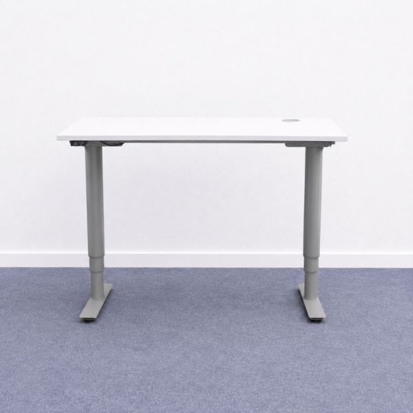 Sähköpöytä 120 x 60 cm - valkoinen kansi ja harmaat jalat