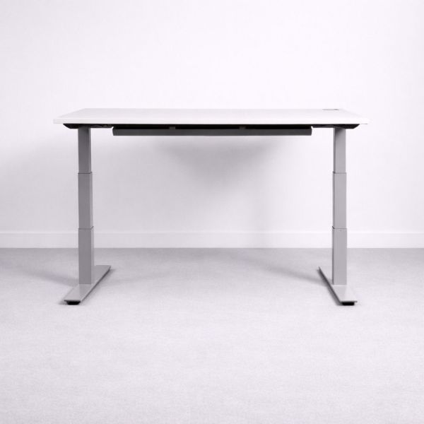 Sähköpöytä 160 × 80 cm – valkoinen kansi, harmaat jalat