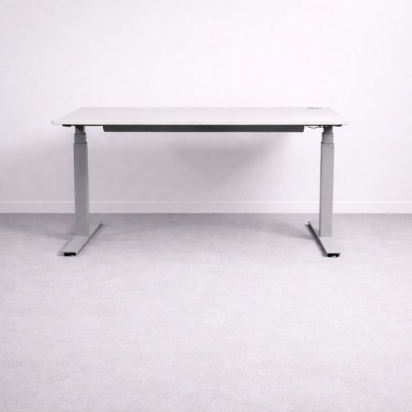 Sähköpöytä 160 × 80 cm – valkoinen kansi, harmaat jalat