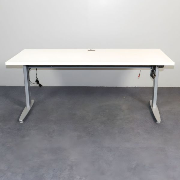 Sähköpöytä 160x80 cm - valkoinen kansi, harmaat jalat