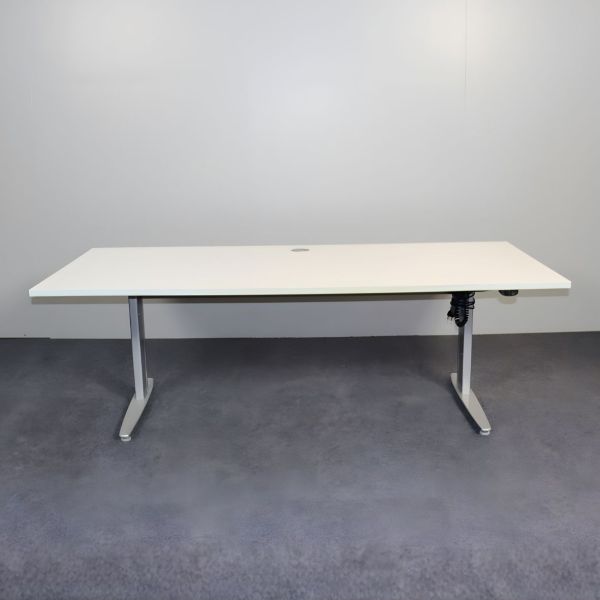 Sähköpöytä 200x90cm - valkoinen kansi, harmaat jalat