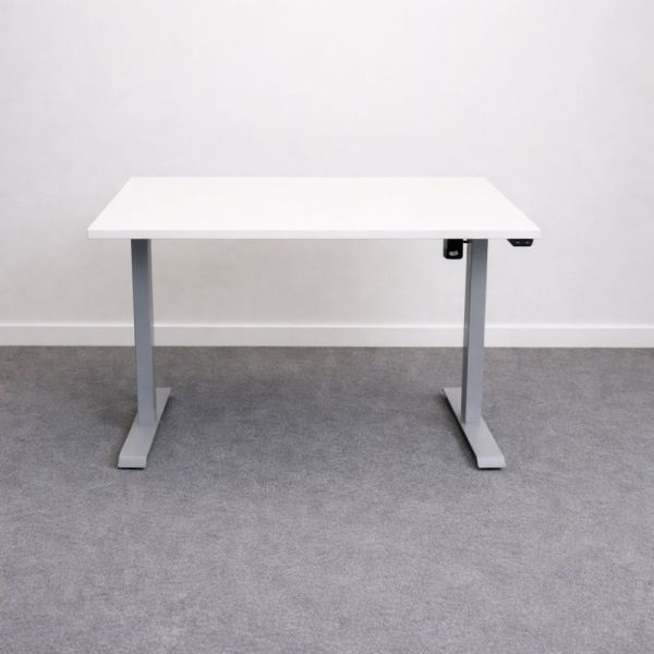 Sähköpöytä 120x80 cm - Valkoinen kansi, harmaat jalat