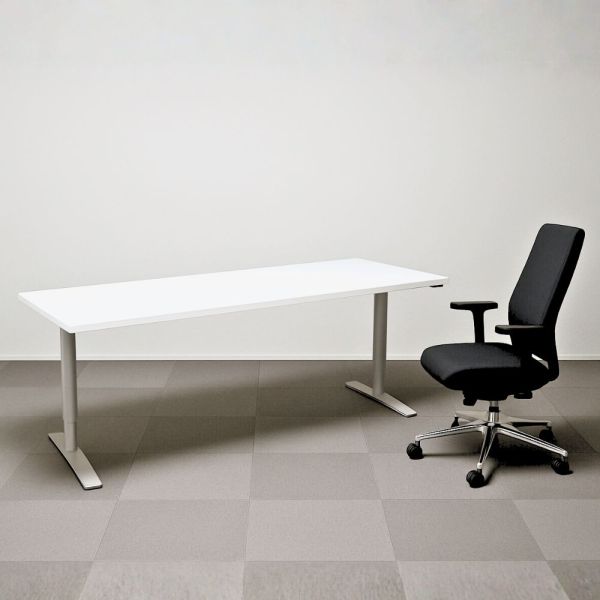 Sähköpöytä 200×80 cm – valkoinen kansi, harmaat jalat