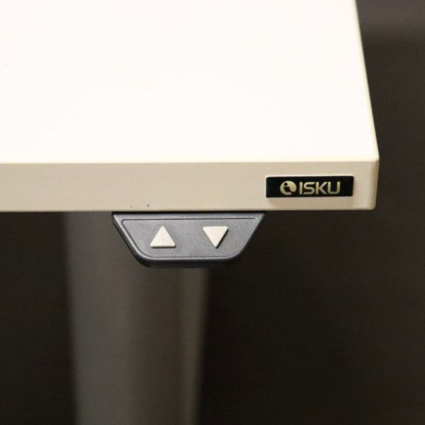 Sähköpöytä 200×80 cm – valkoinen kansi, harmaat jalat