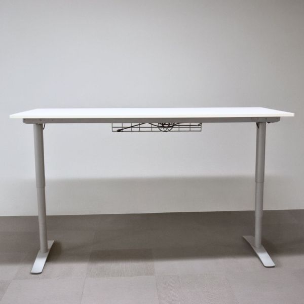 Sähköpöytä 200×80 cm – valkoinen kansi, harmaat jalat