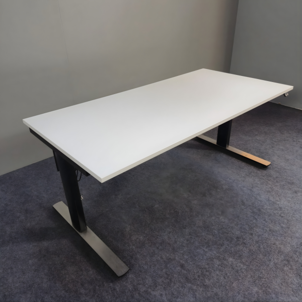 Sähköpöytä 160×80 cm – uusi valkoinen kansi, mustat jalat