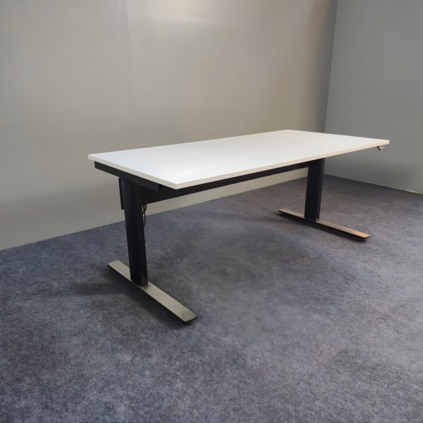 Sähköpöytä 160×80 cm – uusi valkoinen kansi, mustat jalat