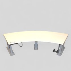 Sähköpöytä 250 x 90 cm – kaareva valkoinen kansi ja harmaat jalat