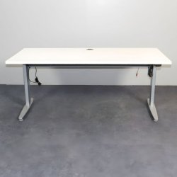 Sähköpöytä 160x80 cm - valkoinen kansi, harmaat jalat